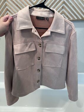 Rafaella Light Blush Suede Button-Front Jean Jacket